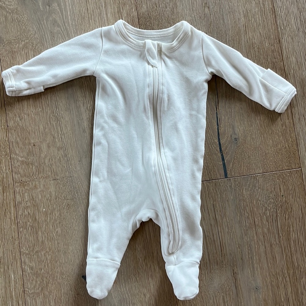 Owlivia newborn white sleeper with hand cuffs